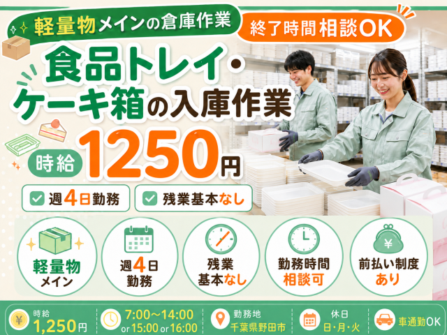 食品トレイやケーキ箱の入庫作業仕分け・検品