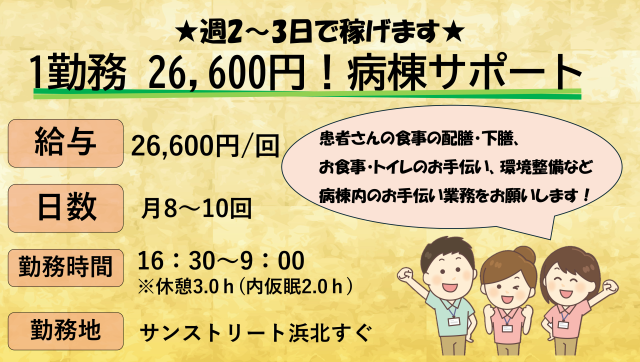 ☆レア求人☆16：30からの夜勤専従【月8からOK！】療養型病院でのお仕事です☆療養型病院の夜間サポート(食事の配膳下膳、患者さんの見守り対応など)