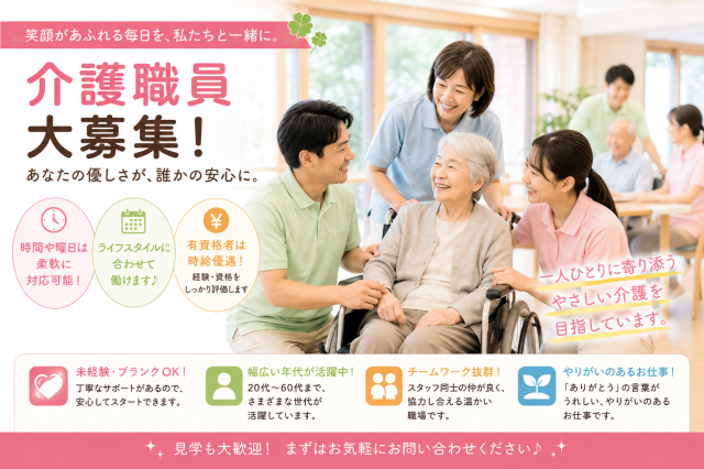 【山陽別府駅／時給1,550円可能】老健での介護スタッフ大募集♪勤務シフトの融通が利くのがポイント♪介護スタッフ