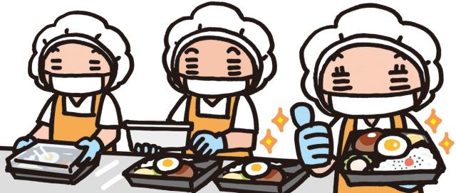 朝の静かな時間を有効活用!
無理なく働ける体制が整う、給食の盛付作業です。