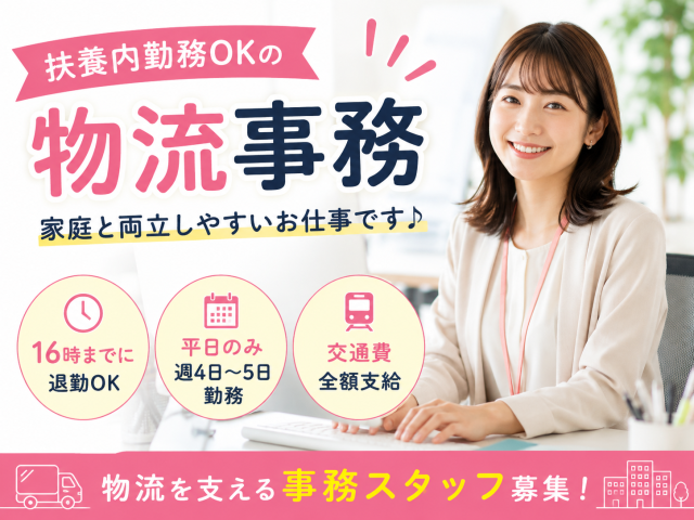 【扶養内OK】5時間勤務×週4日◎伝票作成等の物流事務在庫管理や伝票作成の扶養内事務