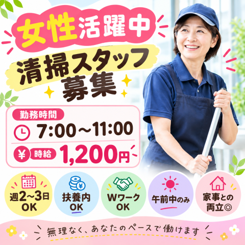 家事の延長感覚で始めやすい清掃のお仕事です♪