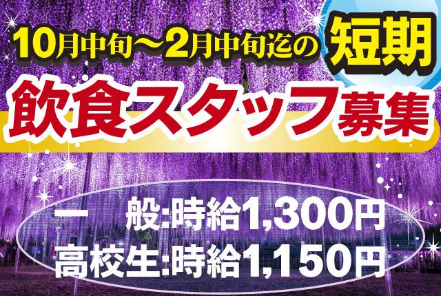 【飲食部門】年に1度の総勢120名大量募集/日本屈指のイルミネーション施設で働いてみませんか？あしかがフラワーパークでの飲食部門スタッフ(短期)