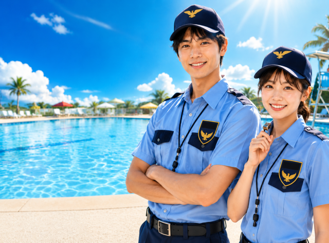 時給1,700円／夏季限定／人気のお仕事／プールサイドの警備スタッフ／男女不問／未経験者・学生大歓迎水上公園プールでの警備業務