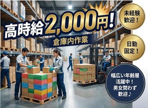 【時給2,000円×土日休み】未経験から月収30万オーバー！快適すぎる空調完備倉庫ワーク★空調完備の倉庫内での軽作業（梱包・搬送・搬入）