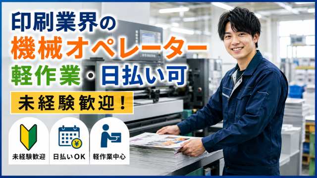 ＜深江橋＞日払い可◆印刷機の補助・用紙セット作業（空調完備の工場）印刷の機械に用紙をセットの繰り返しコツコツ作業
