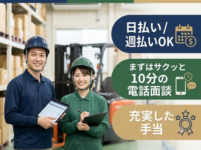 物流倉庫でのフォーク作業
他社にはない好待遇でお待ちしております。
安定して働けるのが戦力エージェントの魅力です☆