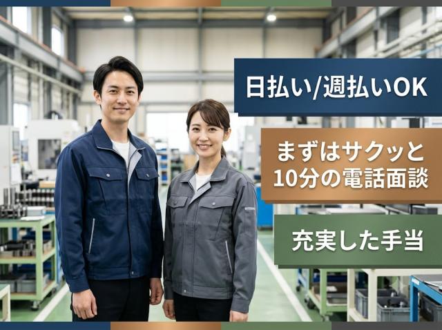 NEW　日勤　日払い/週払いOK 時給1200円 男女活躍中　土日休み　未経験OK製品のプレス加工作業