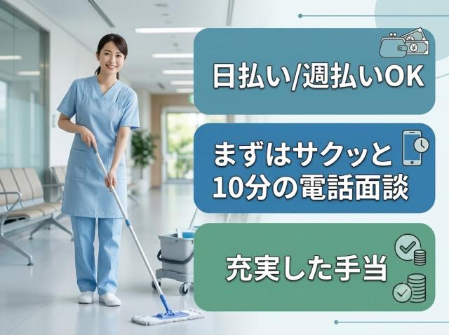 短時間、扶養内OKご家庭のお掃除の延長でできる清掃のお仕事です。未経験大歓迎未経験でも安心指導致します。
お仕事で清掃経験が無くても大丈夫。
クリニック内の備品補充やフロアの清掃のお仕事です。