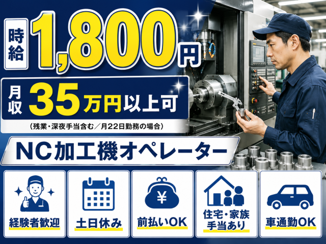 時給1,800円スタート!
安定企業で長く働きたい方におすすめです。