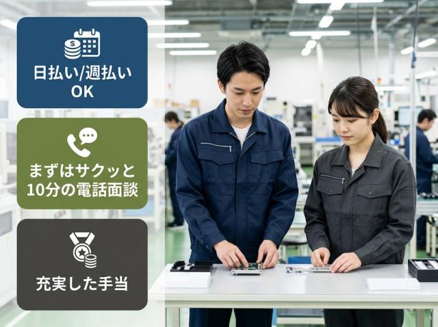 NEW　日勤　時給1280円　目視検査　男女活躍中　土日祝休み電子基板部品の目視検査