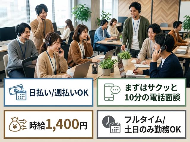 短期　大量採用　時給1400円　コールセンター　インバウンド業務　フルタイム/扶養控除範囲内OKテレフォンオペレーター