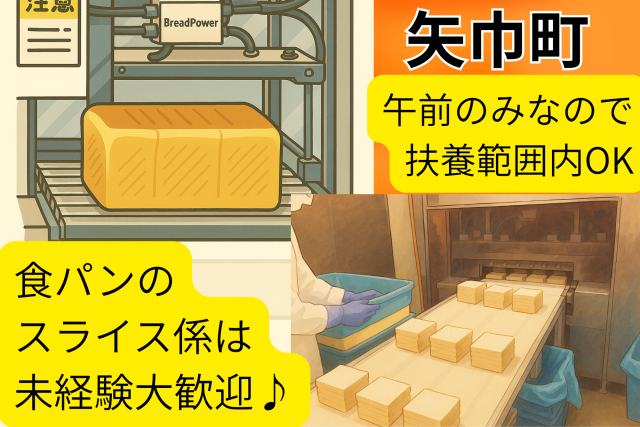 扶養範囲内OK／朝型短時間で安定勤務が叶う食パンスライス工程の仕事食品工場内での食パンスライス係