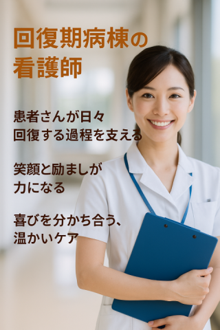 身体だけでなく、心も社会も“回復”へ導く&#8212;&#8212;
それが、回復期看護の真の魅力です。
あなたの笑顔と優しさが、患者さまの明日を照らします。