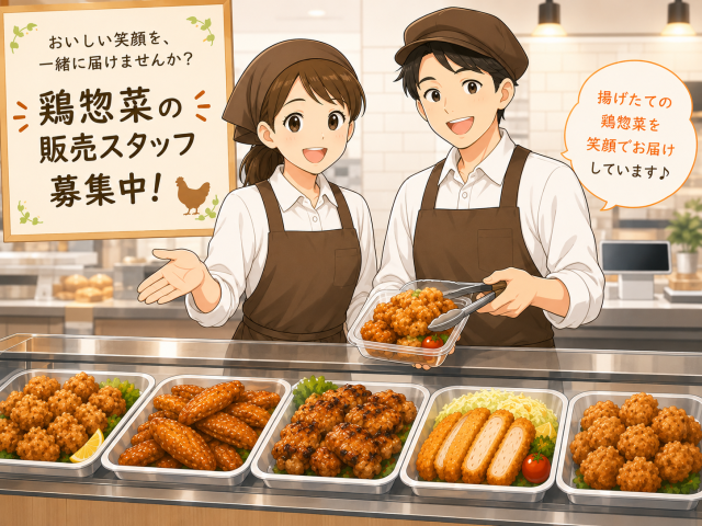 ［奈良市：大和西大寺駅］販売スタッフ募集◆髪色自由◆17時〜22時◆未経験可◆週2可◆交通費全額支給鶏惣菜、お弁当の販売、簡単な盛付けや調理補助