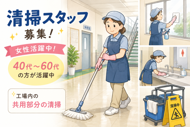 【足利市】午前中だけの短時間勤務／土日休み／週3日〜／未経験OK／資格不問／女性スタッフ活躍中工場内清掃スタッフ