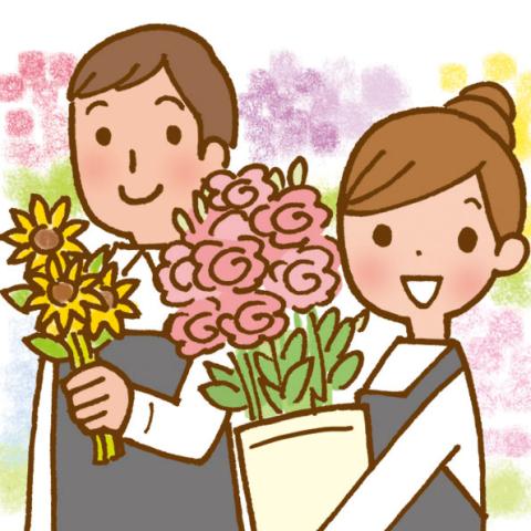 生活に彩りを与える、切り花や鉢花を扱うお仕事！
若手からシニア世代まで幅広く活躍しています。