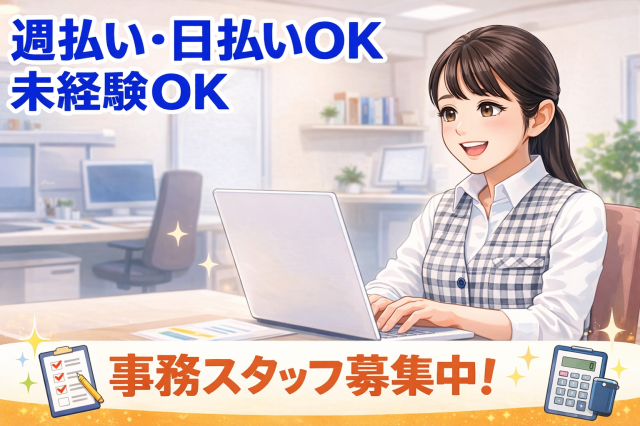 【交通費全額支給】かんたんな一般事務★週払い★車通勤OK★即日〜長期★時給1350円かんたんな一般事務のお仕事
■即日〜長期　■日払い・週払い制度あり　■交通費全額支給