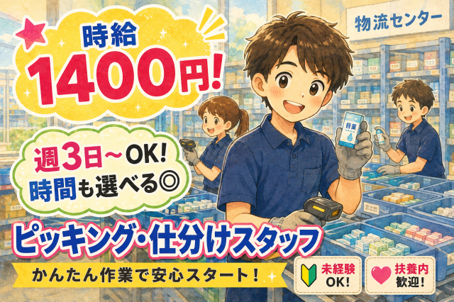 【朝倉市】最寄目安：甘木駅・甘木鉄道駅
■ドラッグストア商品のかんたんなピッキング
■時給1400円
■即日〜長期(相談OK)
■未経験大歓迎
※ご相談やお問合せだけでもお気軽に！