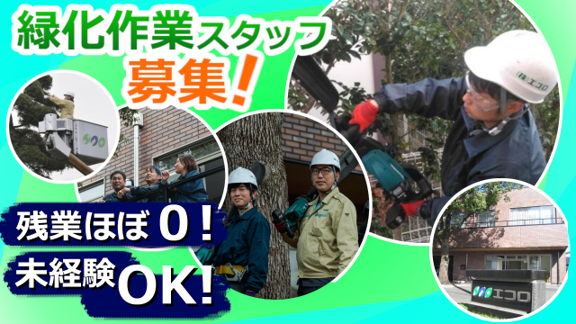 時給1300円／未経験者歓迎／緑化管理／定年７０歳草刈、剪定、片付、手元作業　等　緑地管理作業のお仕事です。
片付け等手元作業からなので未経験者でも大丈夫です。