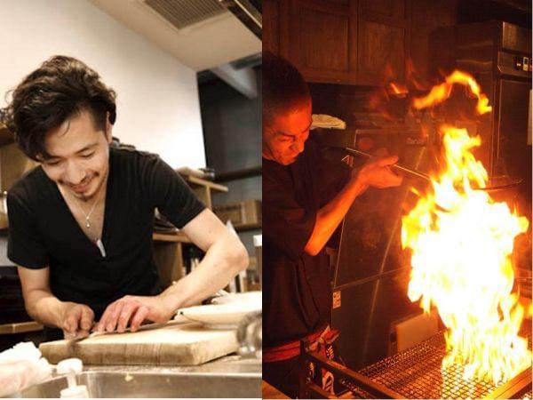 高知直送の新鮮なカツオを、豪快に藁焼きするパフォーマンスも人気です!