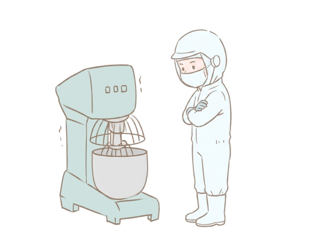 大人気の工場でモクモク作業/パンづくりを支えるお仕事/未経験からパンづくりの最前線へファーストフードやコンビニに向けたパンの生地をミキサー機を使ってこねる
