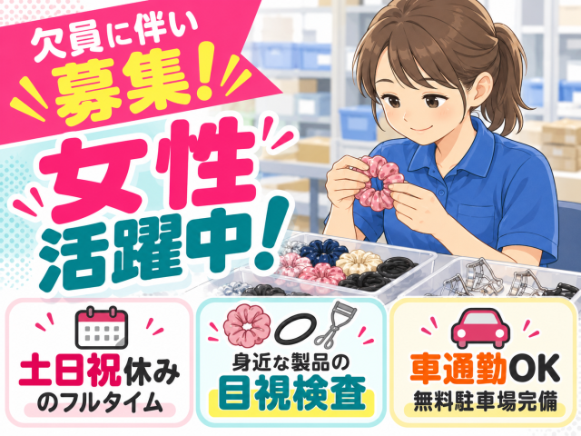 30代〜50代の女性・主婦が活躍中/ヘアゴムやメイク小物の検査/未経験歓迎ヘアアレンジ用小物製品及び化粧小物の目視検査スタッフ