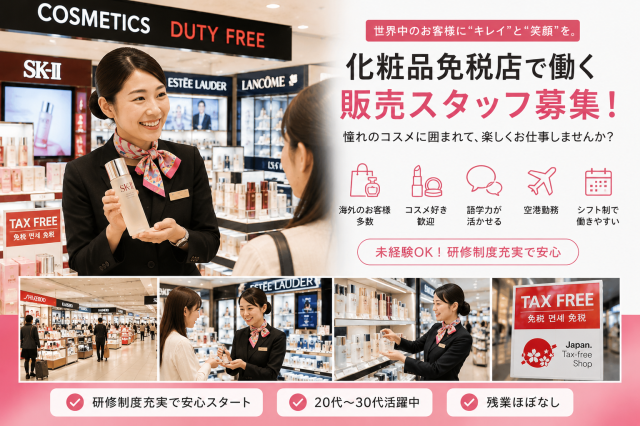 成田空港　ハイブランドコスメ　接客販売　Visaサポート無料　入社時期相談OK　インセンティブ有接客販売スタッフ/コスメ免税店