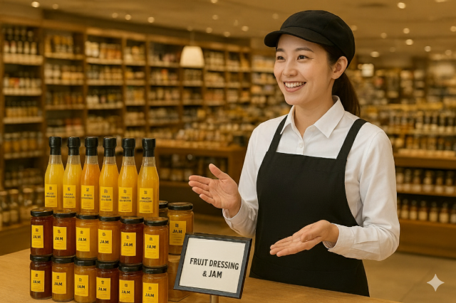 百貨店での食品販売。笑顔でご案内しながら、品出しや陳列でお店づくりに食品販売