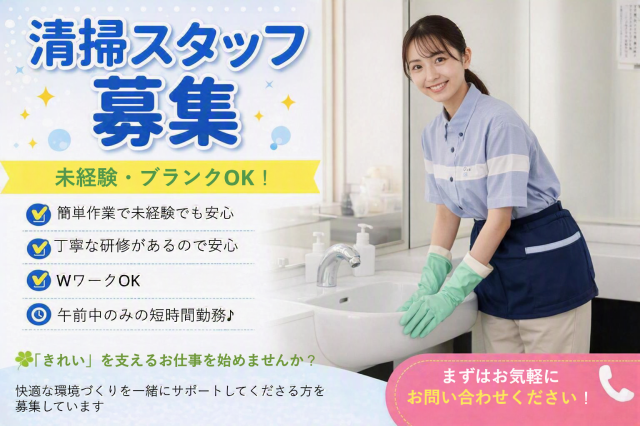 【浜松町駅近く／午前だけの清掃スタッフ】女性活躍中！都心の綺麗なオフィスビル♪すぐ慣れるシンプル作業午前のみの清掃スタッフ募集