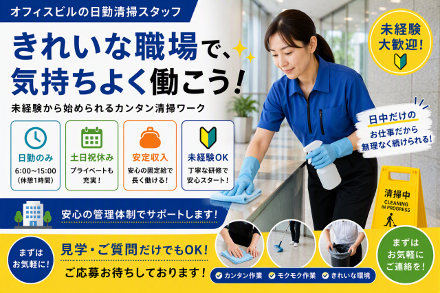表参道駅／清掃スタッフ／未経験者・経験者それぞれの活躍できる環境／残業少なめ清掃スタッフ