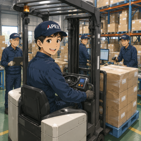 自動倉庫でリフト作業50％の仕分と入庫■時給1450円で9時スタート■安土駅から送迎バス■冷暖房完備安土町で時給1450円のお仕事/リーチリフト操作での入荷と自動倉庫での仕分けと入庫のお仕事/冷暖房完備