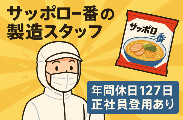 ＼最短6ヵ月で正社員登用！年間休日127日◎／「サッポロ一番」の製造スタッフ！サッポロ一番の製造スタッフ