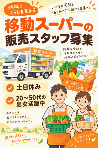〈時給1400円〉印西市／食品スーパーの移動販売スタッフ募集！自動車運転免許があればOK◎土日休み食品スーパーの移動販売スタッフ