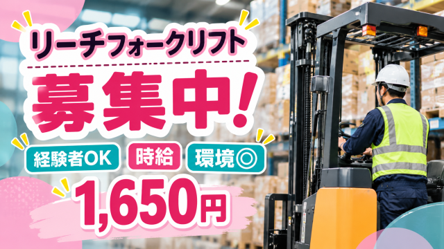 即日勤務OK！高時給1,650円｜リーチリフト経験を活かせる｜長期歓迎！車・バイク通勤OKリーチフォークリフト作業スタッフ