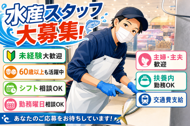 ならコープ　七条　【水産スタッフ求人】　未経験者　大歓迎！ならコープ　店舗スタッフ（水産）