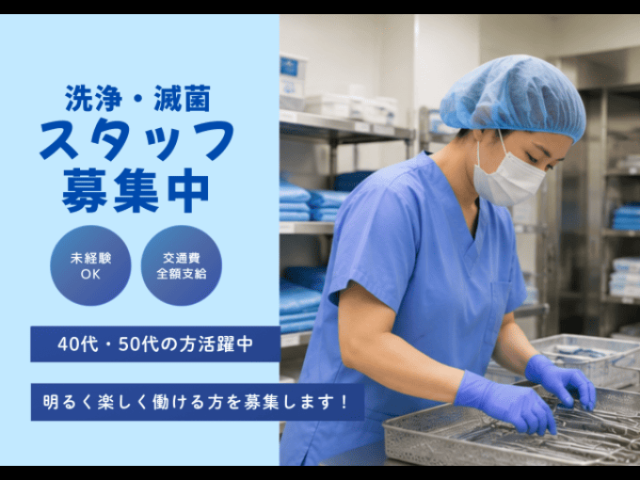 【OPE室スタッフ（中央材料室スタッフ）】時給1,300円／オペ室での洗浄・滅菌／未経験者歓迎♪OPE室スタッフ/中央材料室スタッフ