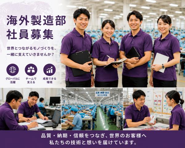海外での製造を管理し支えるお仕事◎本社と海外工場を繋ぐ架け橋として活躍してください!